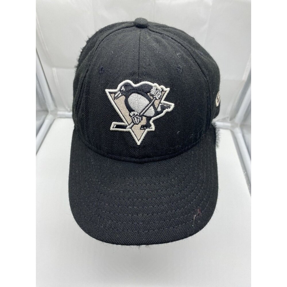 Pittsburgh Penguins Black Cap Hat Fitted 7 1/2 NHL New Era 59Fifty Worn Tattered